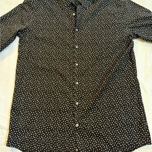 J. Ferrar Men’s Slim Fit Black White Polka Dot Dress Shirt Stretch L 16-16.5